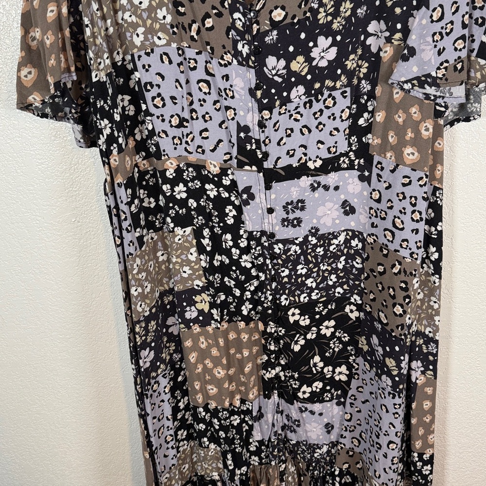 Evans Sasha Patchwork Floral Leopard Button Front… - image 4